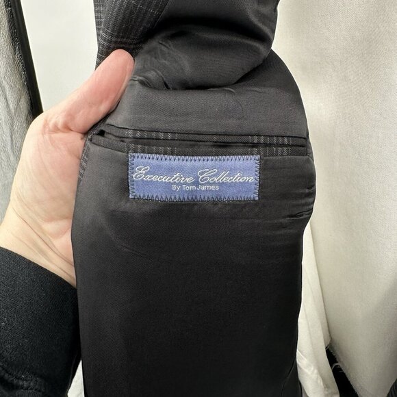 jacket blazer sport coat plaid lightweight business 2 btn gray 43R - Picture 8 of 8